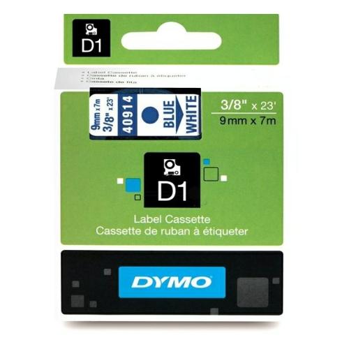 Dymo étiquettes bleu sur blanc (40914 / S0720690), 9mm, laminé