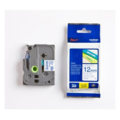 Brother tape bleu sur blanc (TZE233), 12mm, laminé