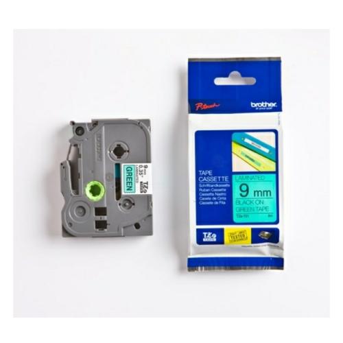 Brother tape noir sur vert (TZE721), 9mm, laminé