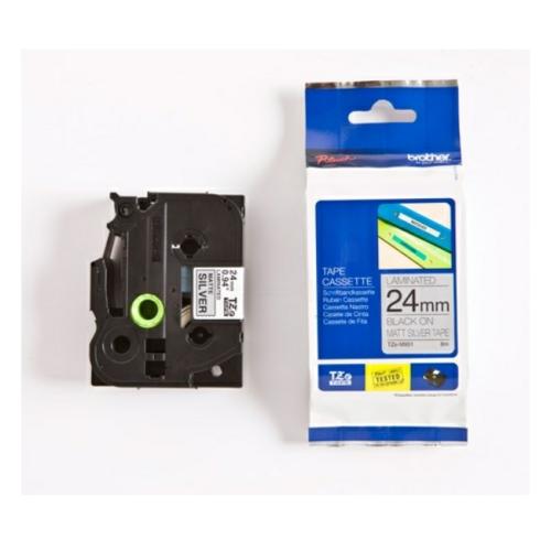 Brother tape noir sur argent mat (TZEM951), 24mm, laminé