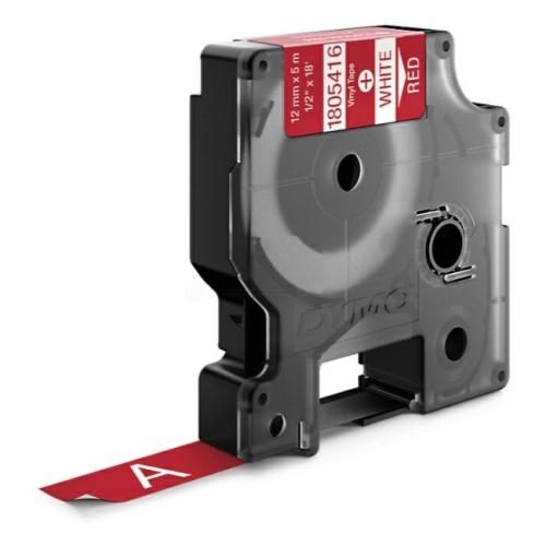 Dymo Ruban vinyle blanc sur rouge (1805416), 12mm, laminé