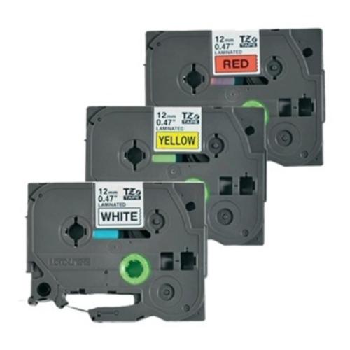 Brother tape noir sur blanc / rouge / jaune (TZE31M3), 12mm, laminé (multipack)