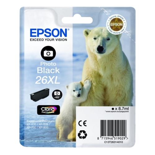 Epson cartouche d'impression photo noire (C13T26314012 / 26XL) (grande capacité)
