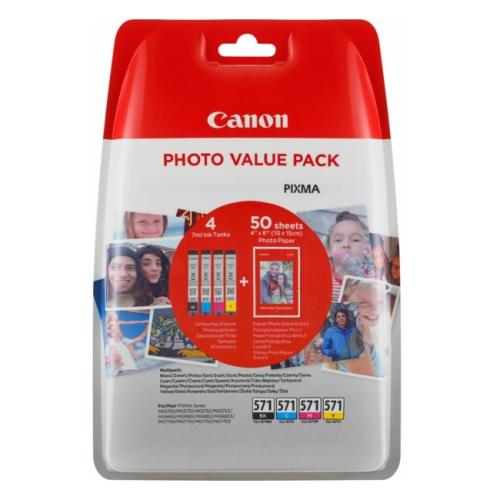 Canon Cartouche d'encre / Papier photo noir / cyan / magenta / jaune (0386C009 / CLI571) (multipack)